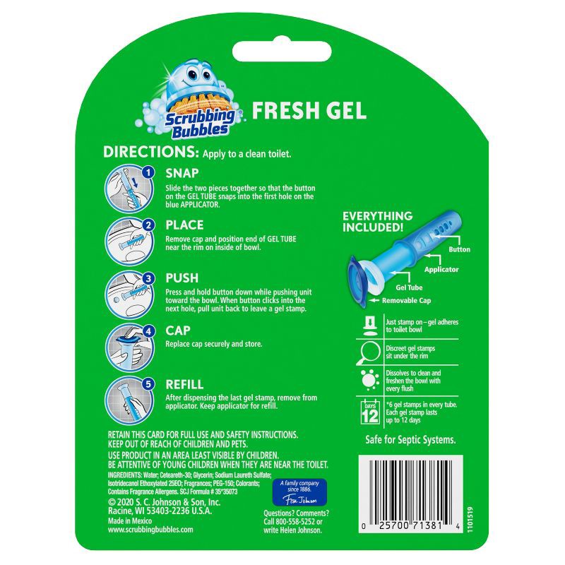 slide 3 of 11, Scrubbing Bubbles Fresh Gel Toilet Bowl Cleaner Stamps - Rainshower - 6ct, 6 ct