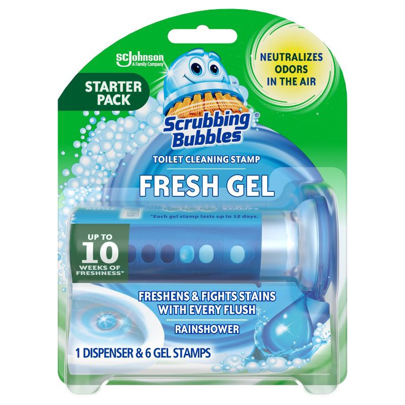 slide 1 of 11, Scrubbing Bubbles Fresh Gel Toilet Bowl Cleaner Stamps - Rainshower - 6ct, 6 ct