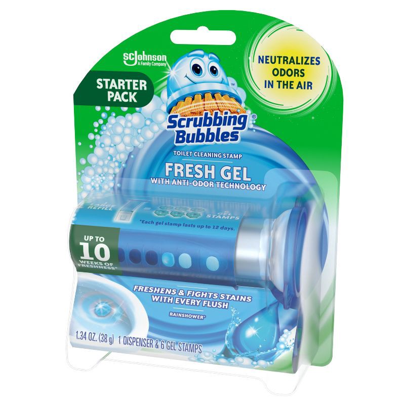 slide 10 of 11, Scrubbing Bubbles Fresh Gel Toilet Bowl Cleaner Stamps - Rainshower - 6ct, 6 ct