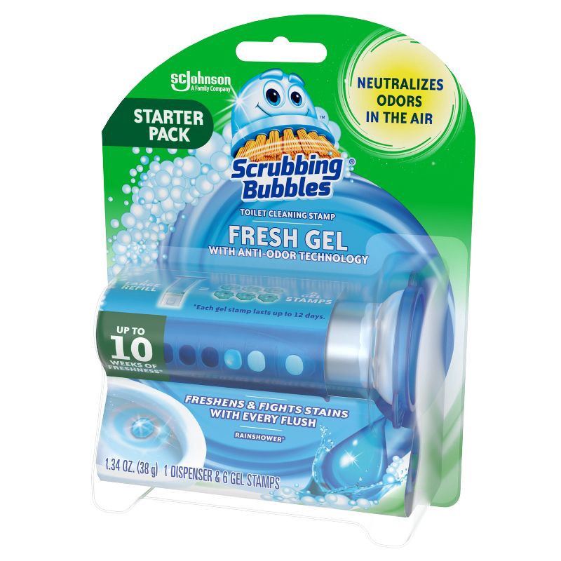 slide 10 of 11, Scrubbing Bubbles Fresh Gel Toilet Bowl Cleaner Stamps - Rainshower - 6ct, 6 ct