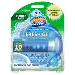 Scrubbing Bubbles Toilet Bowl Cleaner Stamp Gel Tablets - Rainshower - 6ct: Paraben-Free, Prevents Lime Scale, Eliminates Odors