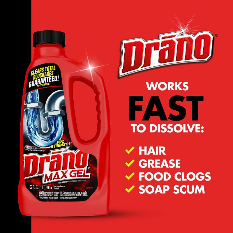 slide 4 of 10, Drano Max Gel Drain Cleaner and Clog Remover - 32 fl oz, 32 fl oz