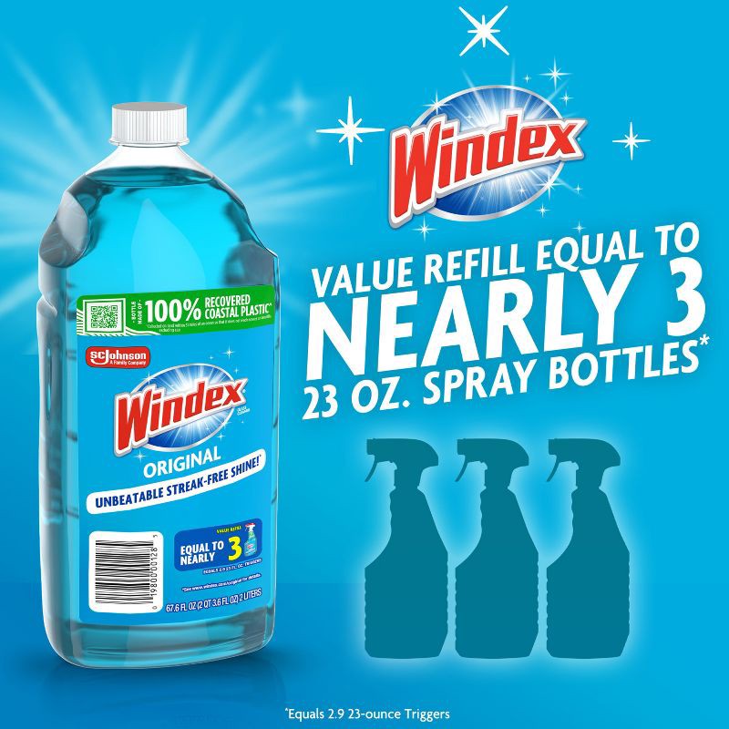 slide 2 of 13, Windex Original Blue Glass Cleaner Refill Bottle - 67.6 fl oz, 67.6 fl oz
