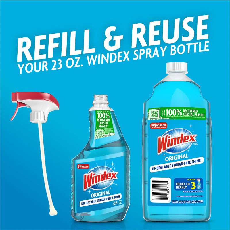 slide 5 of 13, Windex Original Blue Glass Cleaner Refill Bottle - 67.6 fl oz, 67.6 fl oz