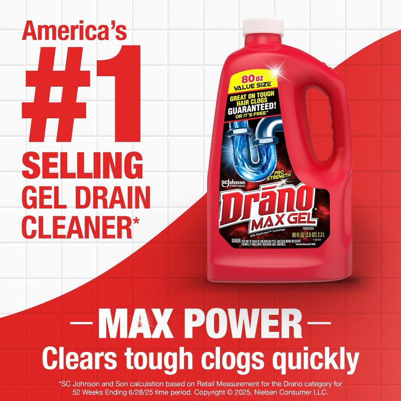 slide 2 of 11, Drano Max Gel Drain Cleaner and Clog Remover - 80 fl oz, 80 fl oz