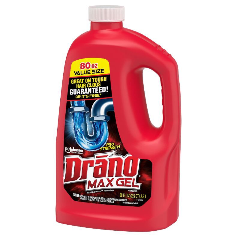 slide 14 of 15, Drano Max Gel Unscented Drain Cleaner & Clog Remover - 80 fl oz, 80 fl oz