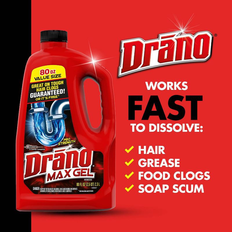 slide 7 of 14, Drano Max Gel Clog Remover - 80 fl oz, 80 fl oz