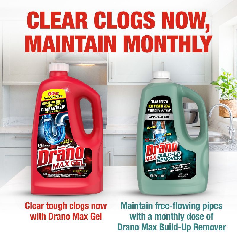 slide 8 of 15, Drano Max Gel Unscented Drain Cleaner & Clog Remover - 80 fl oz, 80 fl oz