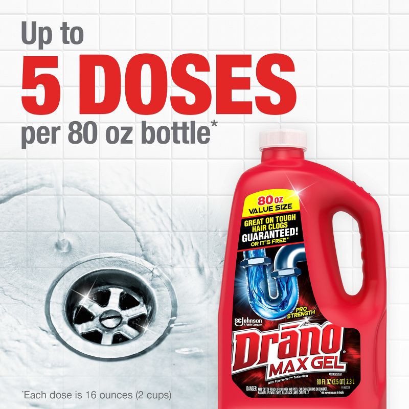 slide 7 of 11, Drano Max Gel Drain Cleaner and Clog Remover - 80 fl oz, 80 fl oz