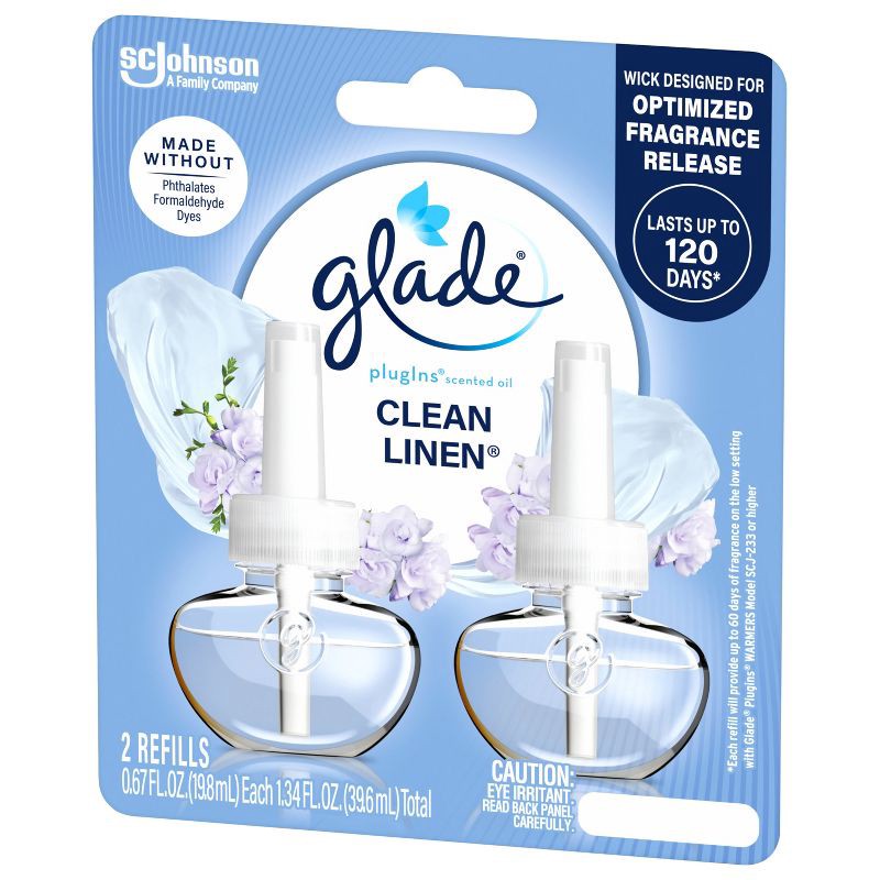 slide 15 of 16, Glade Air Freshener Plug Ins Scented Oil Diffuser Refills - Clean Linen - 1.34 fl oz/2pk, 2 ct; 1.34 fl oz