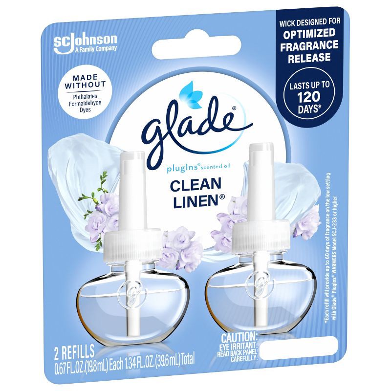 slide 16 of 16, Glade Air Freshener Plug Ins Scented Oil Diffuser Refills - Clean Linen - 1.34 fl oz/2pk, 2 ct; 1.34 fl oz