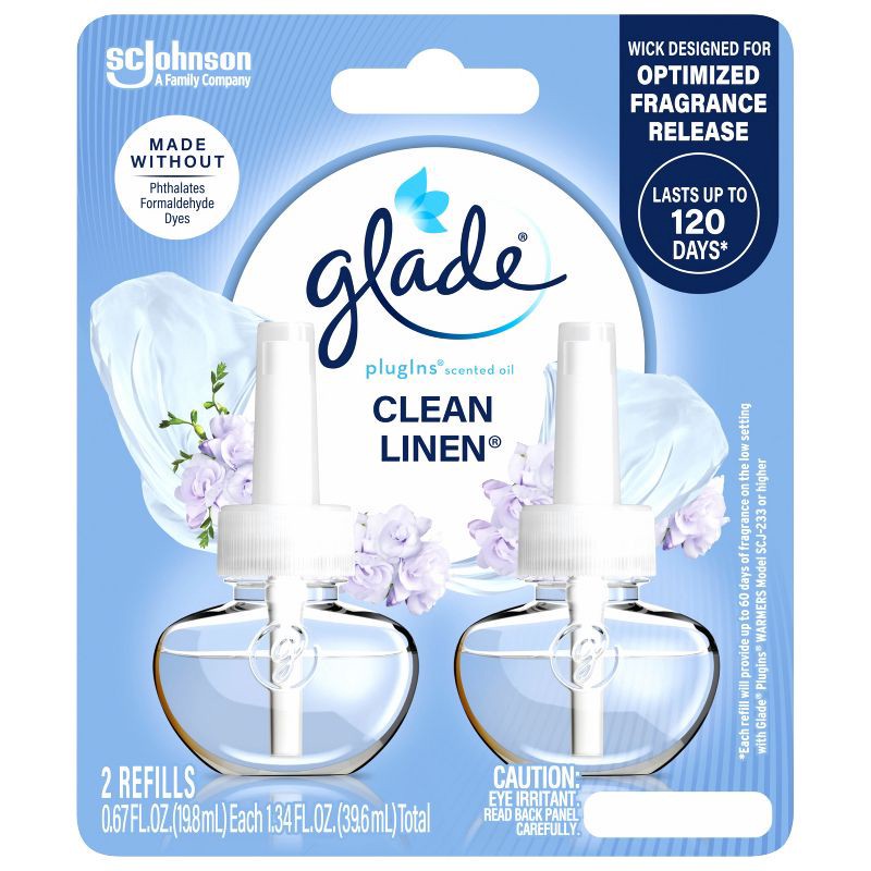 slide 4 of 16, Glade Air Freshener Plug Ins Scented Oil Diffuser Refills - Clean Linen - 1.34 fl oz/2pk, 2 ct; 1.34 fl oz