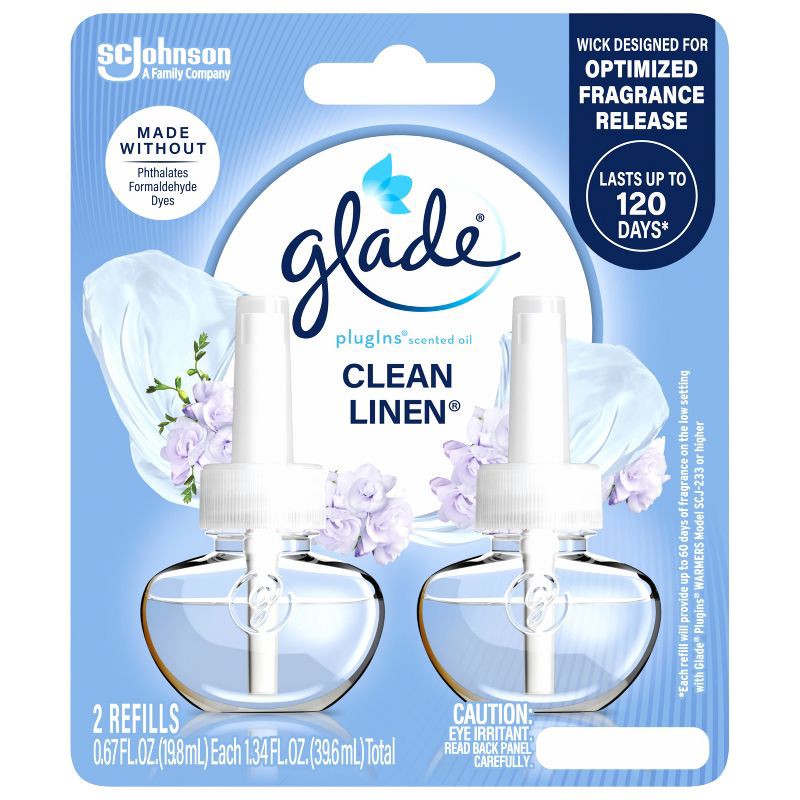 slide 4 of 16, Glade Air Freshener Plug Ins Scented Oil Diffuser Refills - Clean Linen - 1.34 fl oz/2pk, 2 ct; 1.34 fl oz