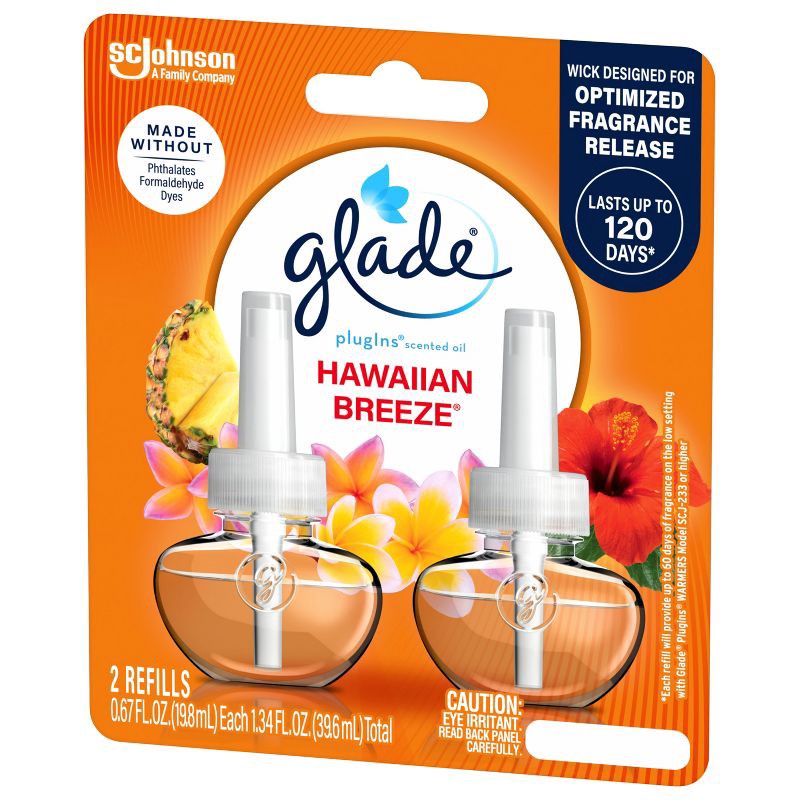 slide 15 of 16, Glade Air Freshener Plug Ins Scented Oil Diffuser Refills - Hawaiian Breeze - 1.34 fl oz/2pk, 2 ct; 1.34 fl oz