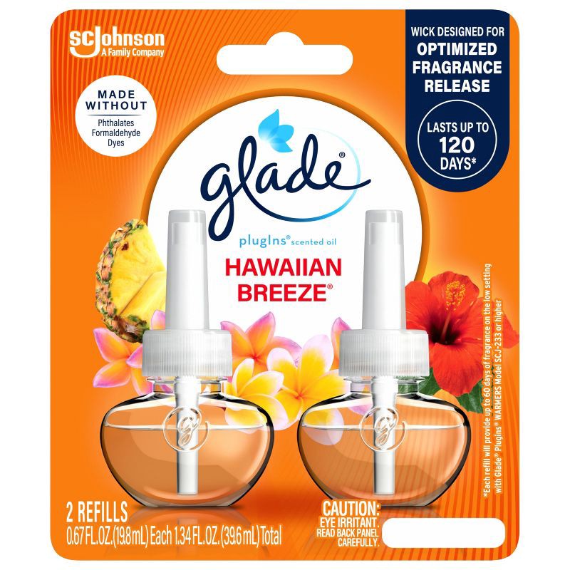 slide 4 of 16, Glade Air Freshener Plug Ins Scented Oil Diffuser Refills - Hawaiian Breeze - 1.34 fl oz/2pk, 2 ct; 1.34 fl oz