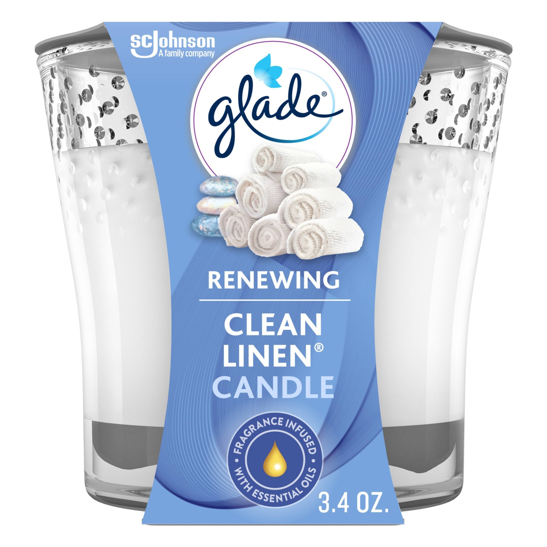 slide 1 of 9, Glade Small Jar Candles Clean Linen, 3.4 oz