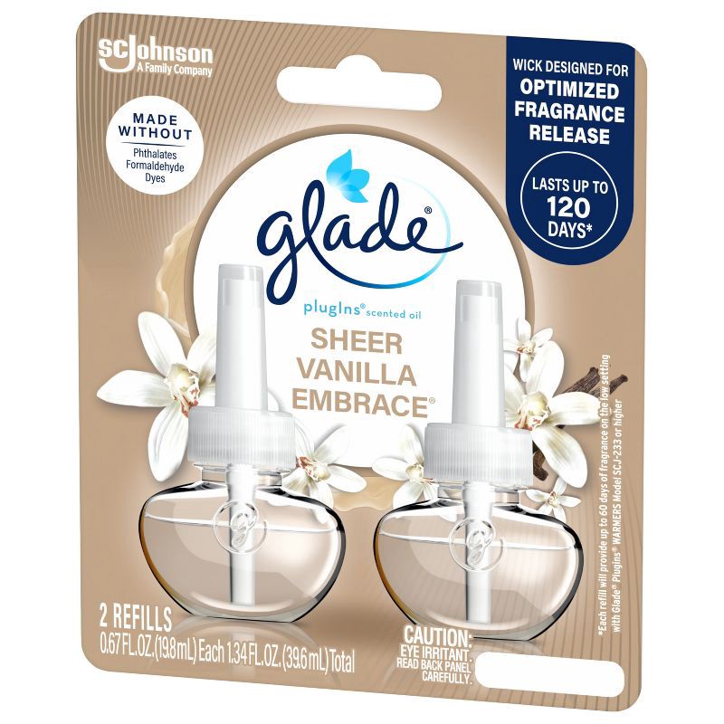slide 14 of 15, Glade Air Freshener Plug Ins Scented Oil Diffuser Refills - Sheer Vanilla Embrace - 1.34 fl oz/2pk, 2 ct; 1.34 fl oz