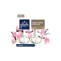 Glade Air Freshener Plug Ins Scented Oil Diffuser Refills - Sheer Vanilla Embrace - 1.34 fl oz/2pk: Paraben-Free, Electric-Powered