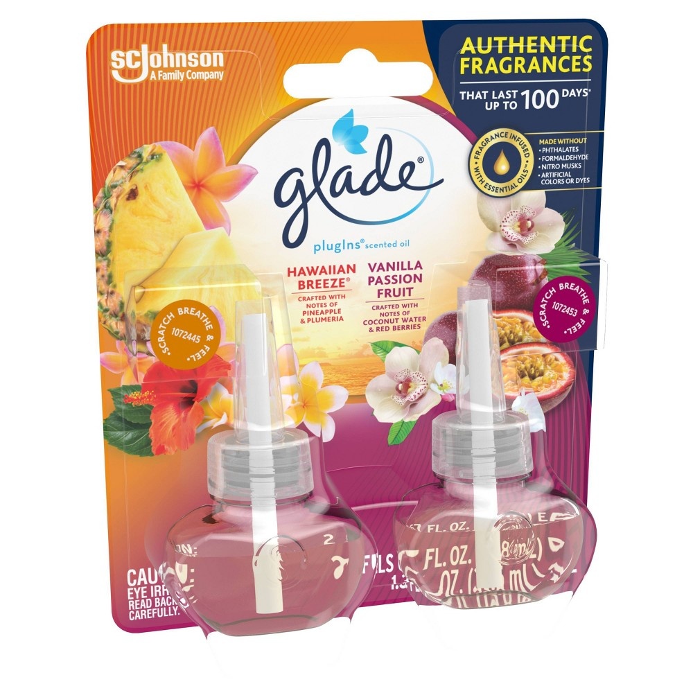 slide 6 of 6, Glade PlugIns Scented Oil Hawaiian Breeze & Vanilla Passion Fruit Refill, 2 ct; 1.34 oz