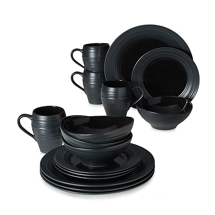 slide 1 of 1, Mikasa Swirl Dinnerware Set - Black, 16 ct