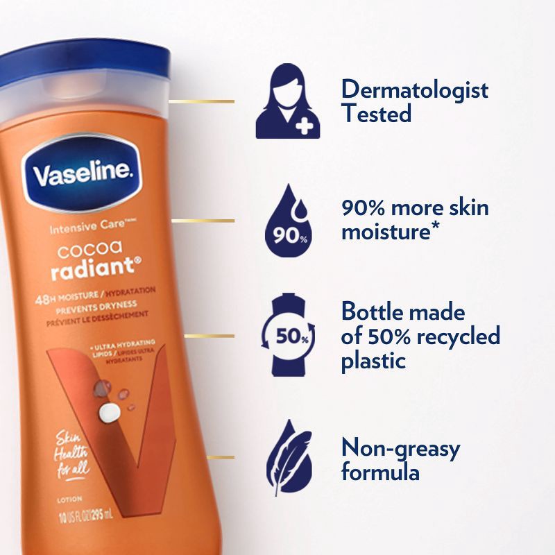 slide 4 of 8, Vaseline Intensive Care Moisturizing Body Lotion with Cocoa Butter Cocoa Radiant - 10 fl oz, 10 fl oz