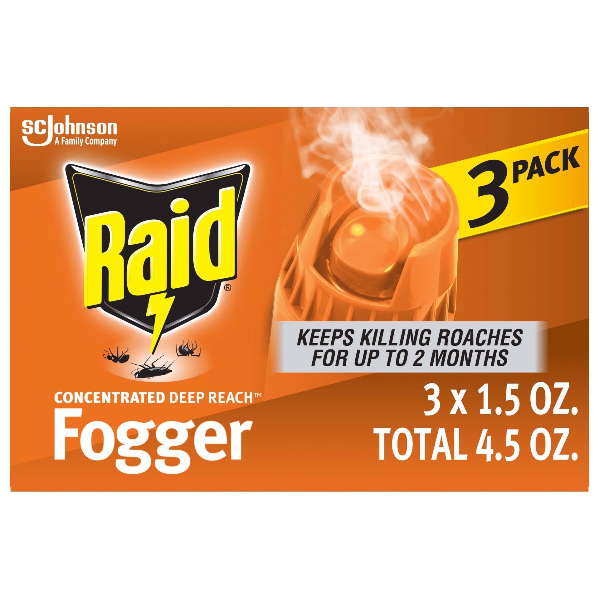 slide 1 of 8, Raid Concentrated Deep Reach Fogger, 1.5 oz, 3cans