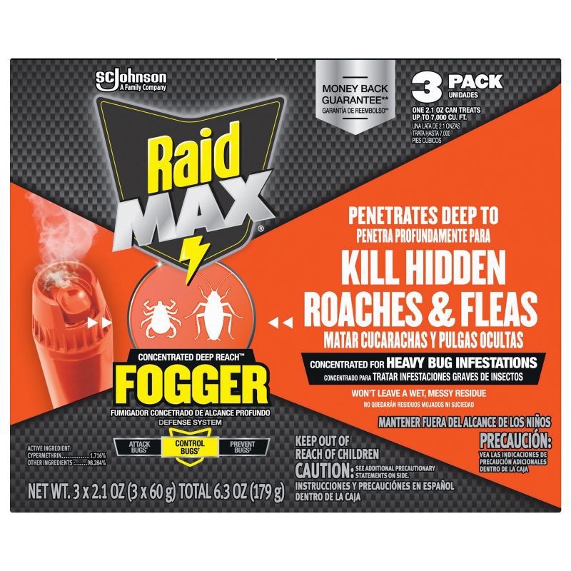 slide 9 of 12, Raid Max Concentrated Indoor Bug Killer Fogger - 2.1oz/3ct, 3 ct; 2.1 oz