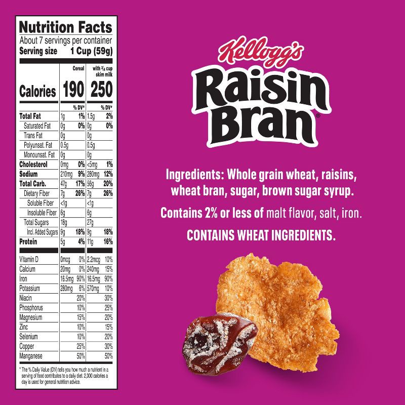 slide 6 of 19, Kellogg's Raisin Bran Breakfast Cereal - 16.1oz, 16.1 oz