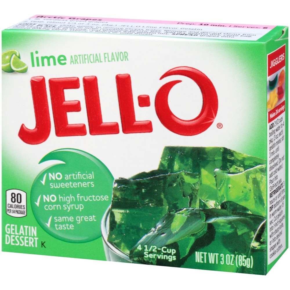 slide 3 of 9, JELL-O Lime Gelatin, 3 oz