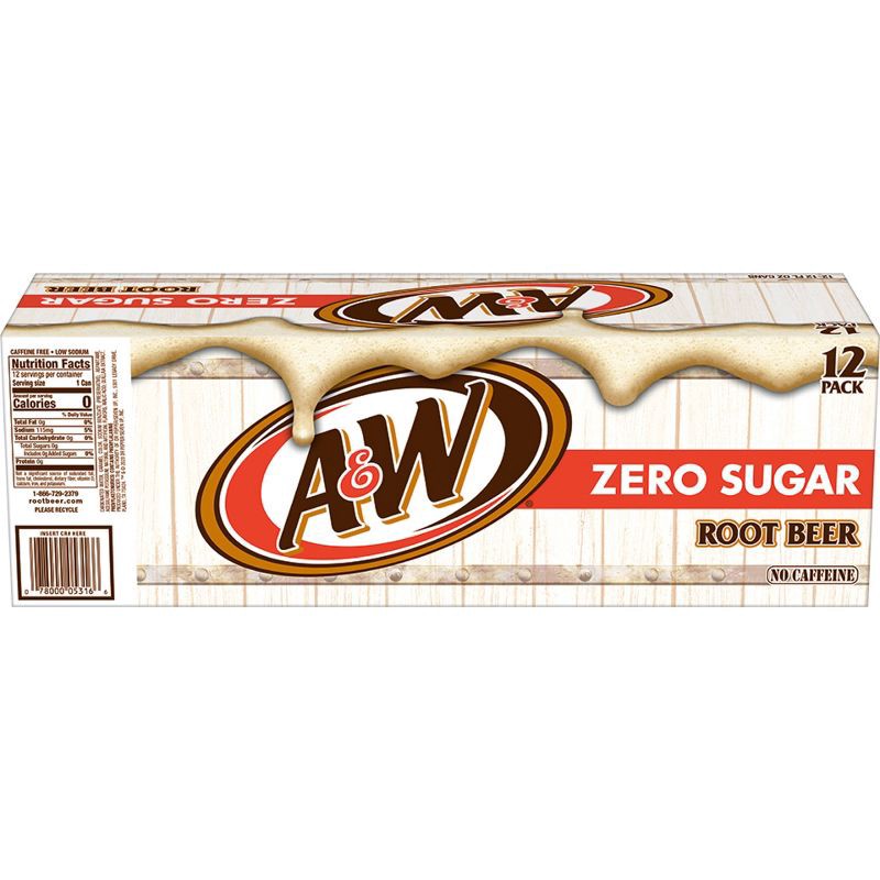 slide 2 of 9, A&W Root Beer Zero Sugar Soda - 12pk/12 fl oz Cans, 12 ct; 12 fl oz