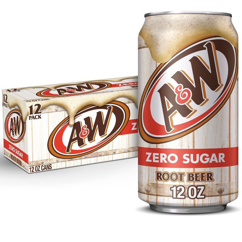 slide 1 of 9, A&W Root Beer Zero Sugar Soda - 12pk/12 fl oz Cans, 12 ct; 12 fl oz