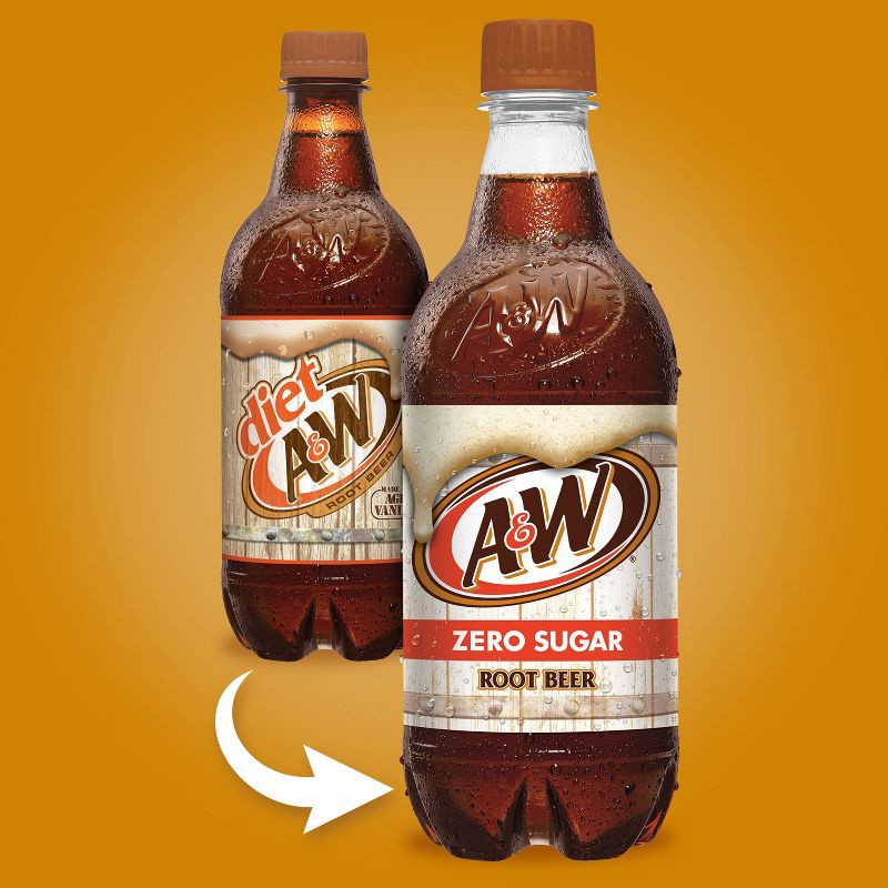 slide 3 of 6, A&W Root Beer Zero Sugar Soda - 20 fl oz Bottle, 20 fl oz