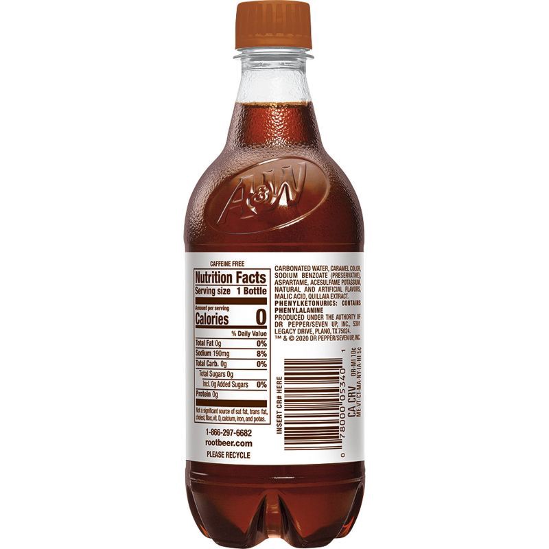 slide 4 of 6, A&W Root Beer Zero Sugar Soda - 20 fl oz Bottle, 20 fl oz