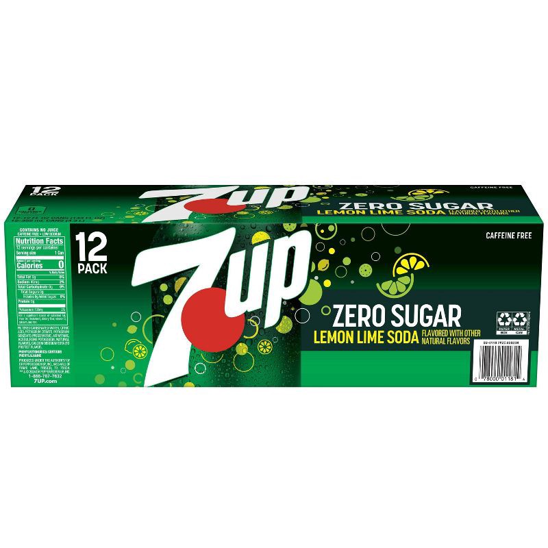 slide 14 of 15, 7UP Zero Sugar Lemon Lime Soda - 12pk/12 fl oz Cans, 12 ct; 12 fl oz