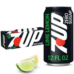 7UP Zero Sugar Lime Lemon Soda - 12pk/12 fl oz Cans: Diet, Non-Caffeinated