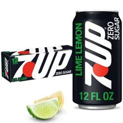 7UP Zero Sugar Lime Lemon Soda - 12pk/12 fl oz Cans: Diet, Non-Caffeinated