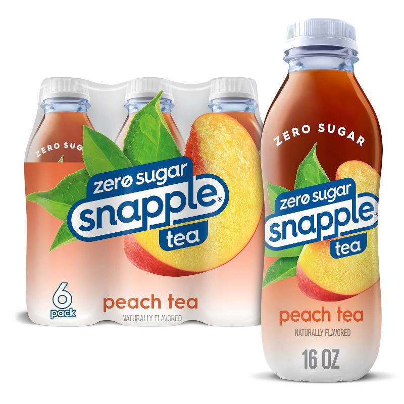 slide 1 of 6, Snapple Zero Sugar Peach Tea - 6pk/16 fl oz Bottles, 6 ct; 16 fl oz