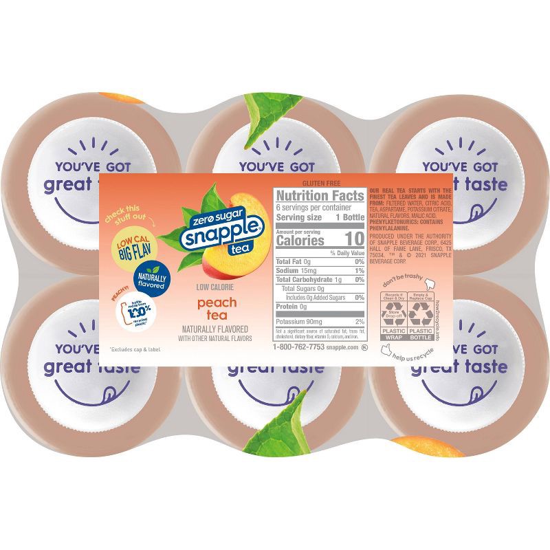slide 8 of 8, Snapple Zero Sugar Peach Tea - 6pk/16 fl oz Bottles, 6 ct; 16 fl oz