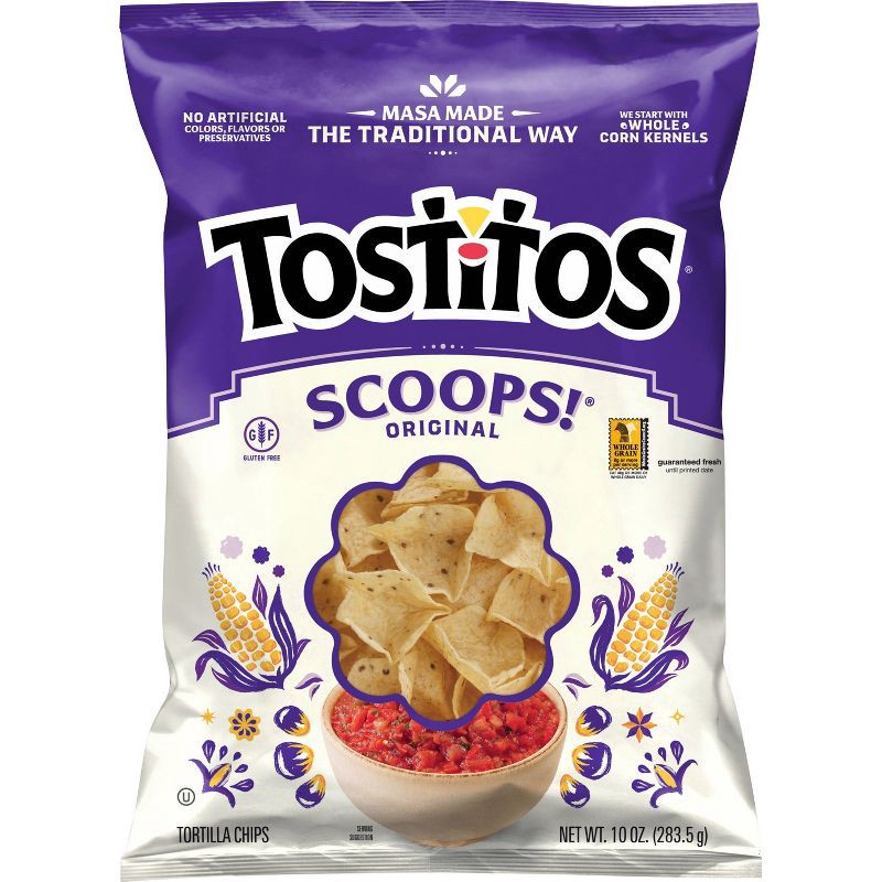 slide 1 of 10, Tostitos Scoops! Tortilla Chips - 10oz: Gluten-Free, No Artificial Preservatives, 10 oz