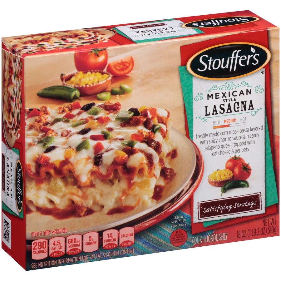 slide 5 of 8, Stouffer's Satisfying Servings Mexican Style Lasagna, 18 oz