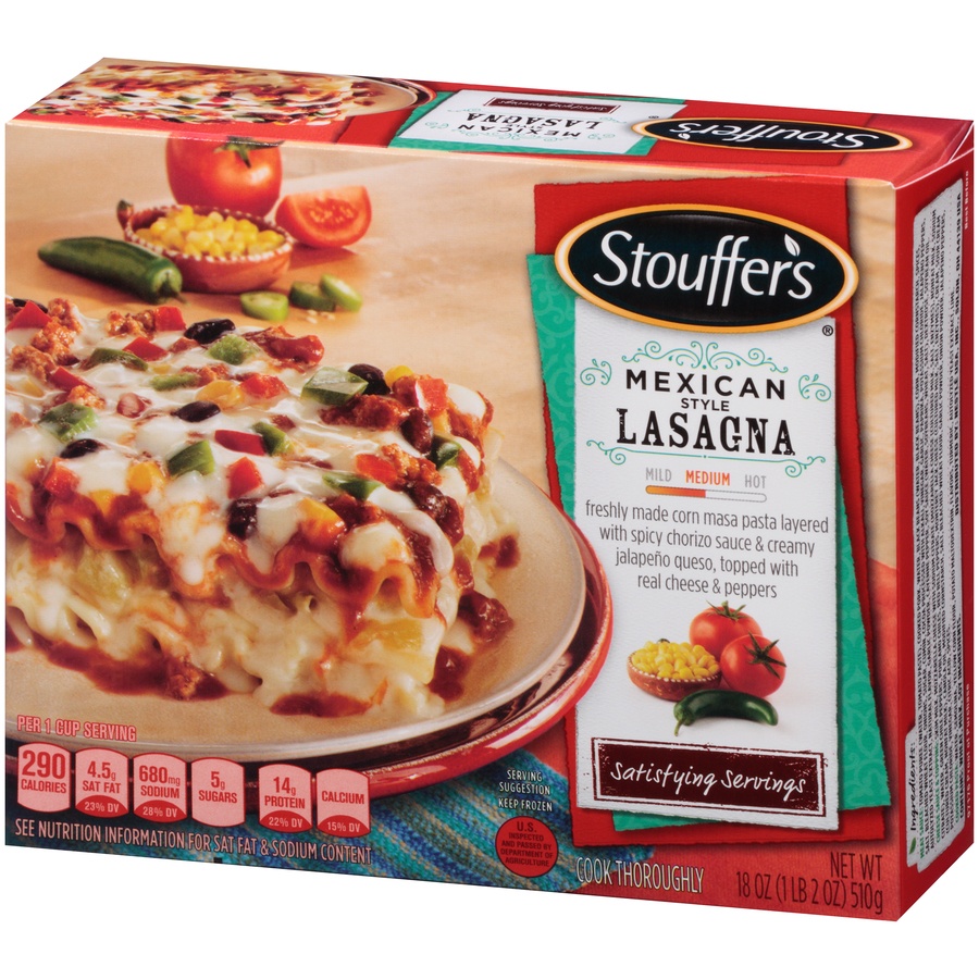 slide 4 of 8, Stouffer's Satisfying Servings Mexican Style Lasagna, 18 oz