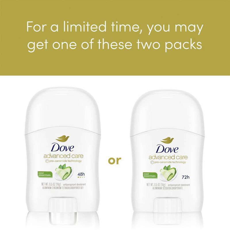 slide 3 of 6, Dove Beauty Advanced Care 72-Hour Cool Essentials Mini Antiperspirant & Deodorant Stick - Travel Size - 0.5oz, 0.5 oz