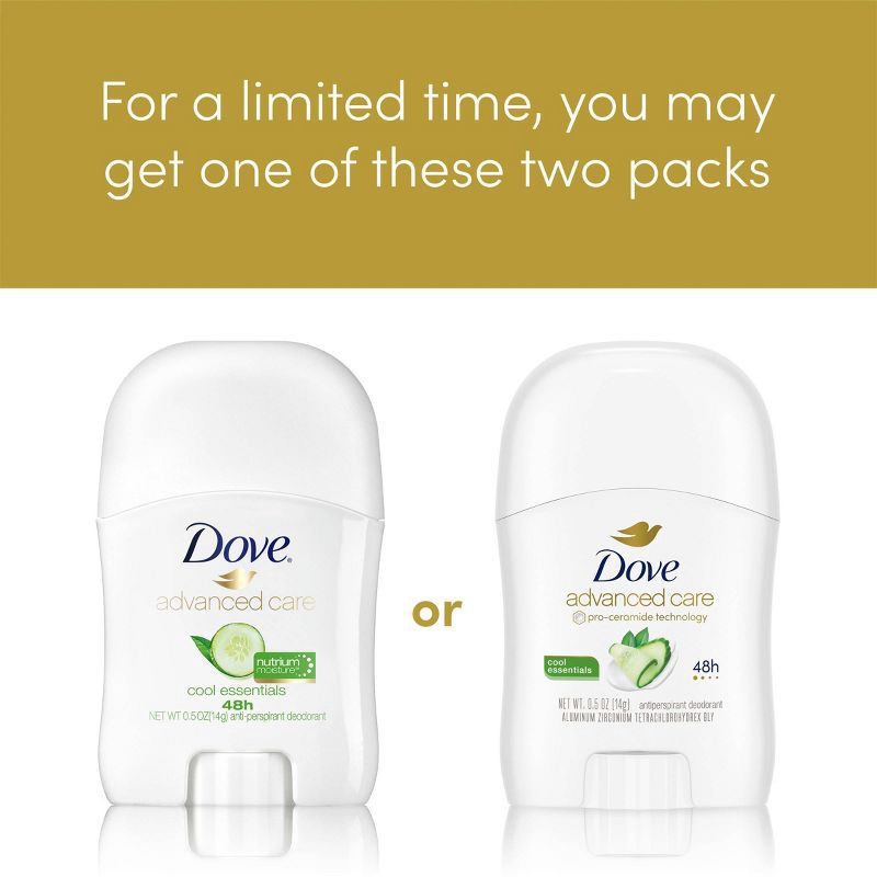 slide 4 of 10, Dove Beauty Advanced Care 48-Hour Cool Essentials Antiperspirant & Mini Deodorant Stick - Travel Size - 0.5oz, 0.5 oz