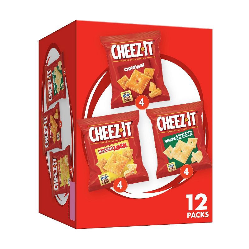 slide 1 of 9, Cheez-It Baked Snack Crackers Variety Pack 12ct, 12 ct