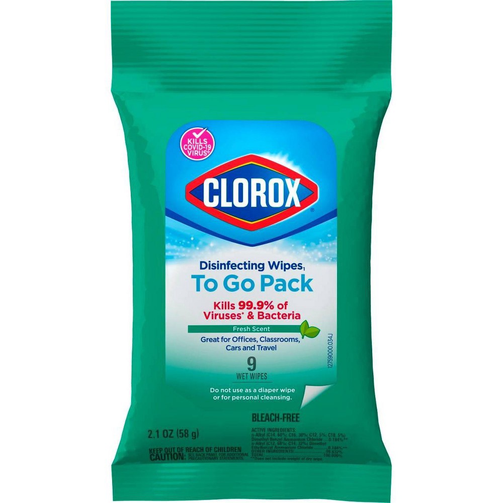 slide 3 of 7, Clorox Disinfecting Wipes On The Go Fresh Scent, 9 ct