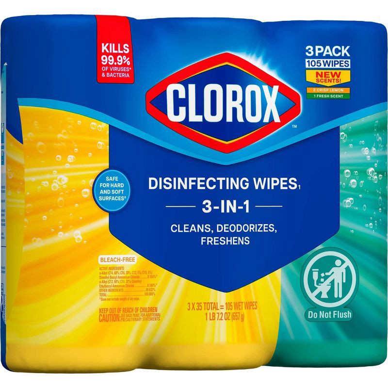 slide 9 of 14, Clorox Lemon & Fresh Bleach Free Disinfecting Wipes Value Pack - 105ct/3pk, 105 ct, 3 ct