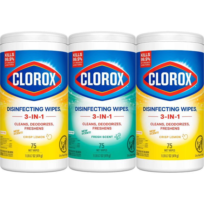 slide 9 of 15, Clorox Disinfecting Wipes Value Pack Bleach Free Cleaning Wipes - 75ct/3pk, 75 ct, 3 ct
