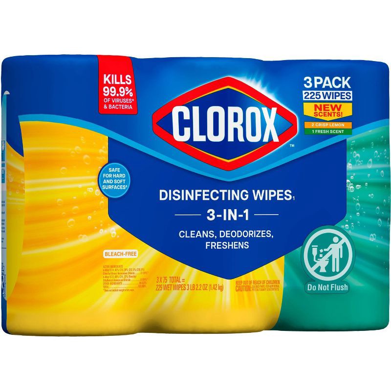 slide 10 of 15, Clorox Disinfecting Wipes Value Pack Bleach Free Cleaning Wipes - 75ct/3pk, 75 ct, 3 ct