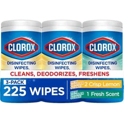 Clorox Lemon & Fresh Cleaning & Disinfecting Wipes Value Pack - 225ct/3pk: Ammonia-Free, Multipurpose Dispenser, Plastic Canister