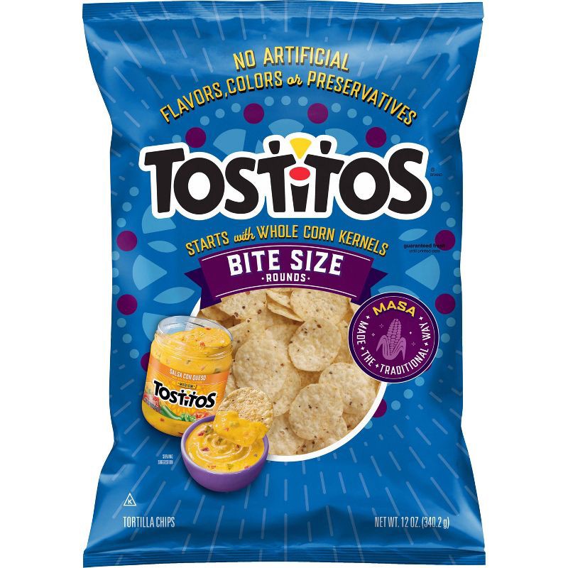 slide 1 of 10, Tostitos Bite Size Rounds Tortilla Chips - 12oz: Gluten-Free, No Preservatives, 12 oz